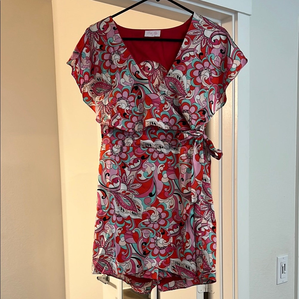 Pink Lily Red and White Flutter Romper